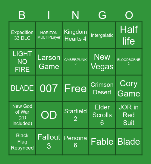 Game Award Bingi Bingo Card