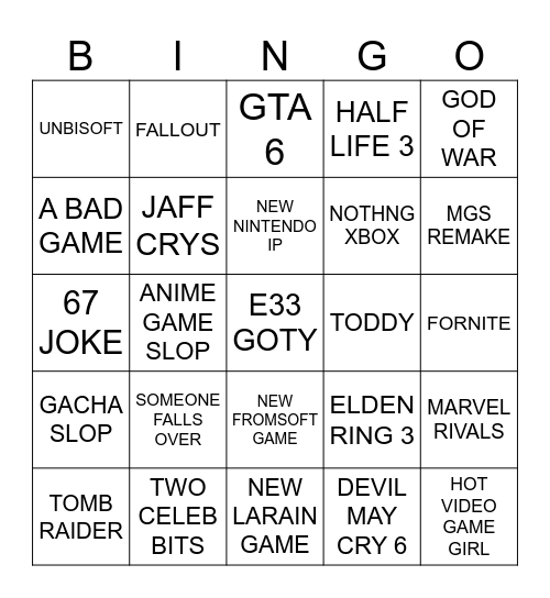 GAME AWARDS BINGO Card