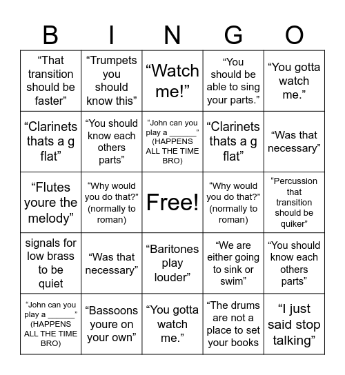 Mr. Formhals Bingo Card