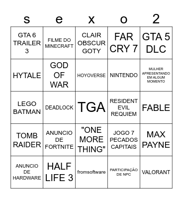 tga Bingo Card
