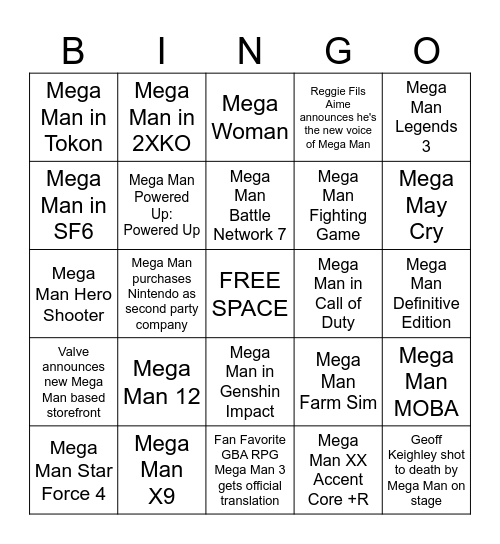 Game Awards 2025 Bingo Card