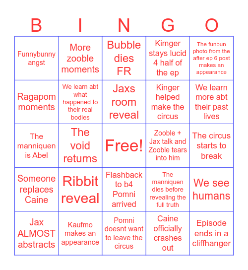 TADC EP 7 PREDICTIONS Bingo Card