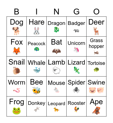 KJV Bible Animals Bingo Card