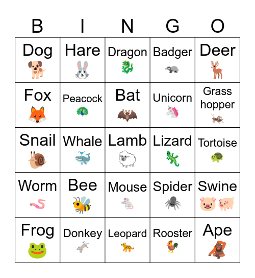 KJV Bible Animals Bingo Card