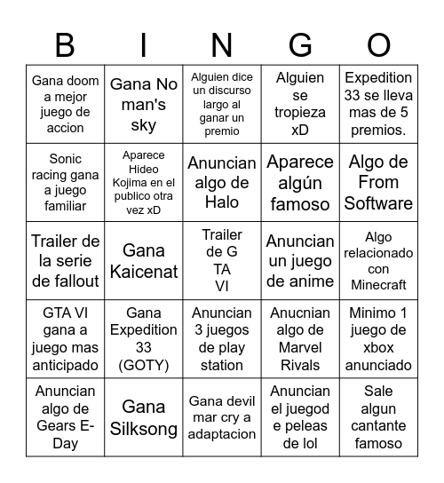 Untitled Bingo Card
