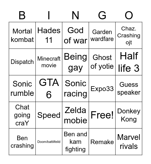 Award Bingo Card