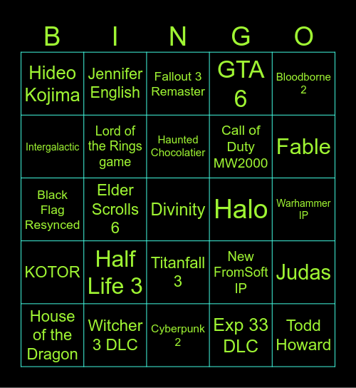 Big Geoff Energy Bingo Card
