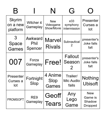 Game Award Bingo Card