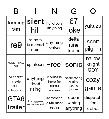 game award bingo Card