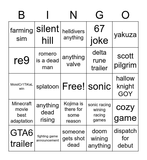 game award bingo Card