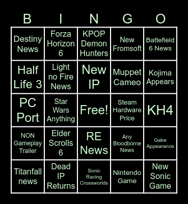 GAME AWARDS Bingo Card