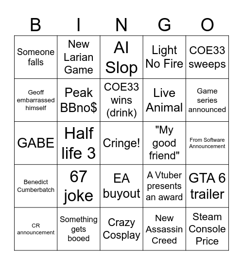 GA 2025 Bingo Card