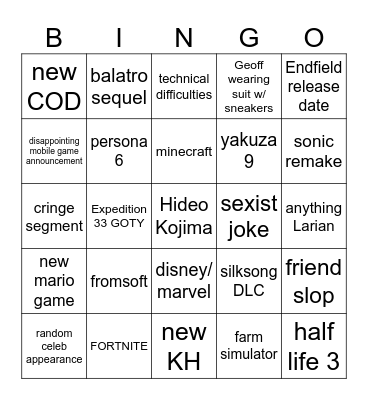 GAME AWARDS Bingo Card