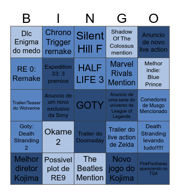 GOTY Bingo Card