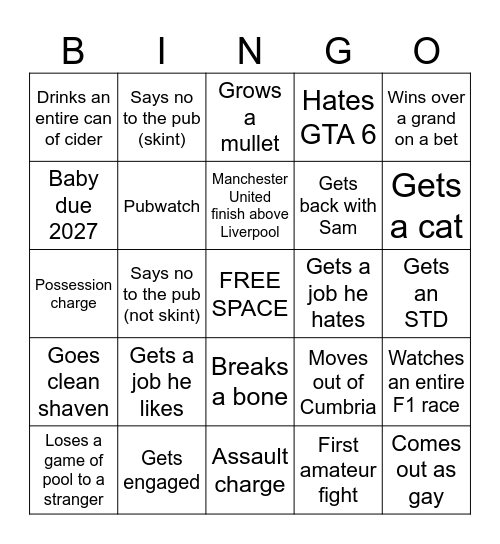 Paul Smith 2026 Bingo Card
