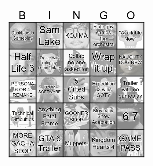 GAME AWARDS 2025 Bingo Card