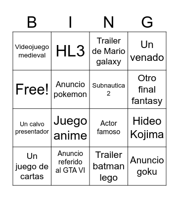 GOTYYY Bingo Card