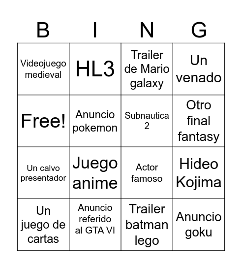 GOTYYY Bingo Card