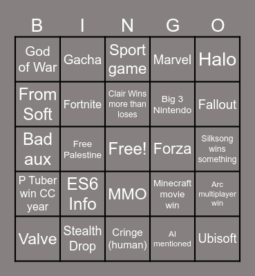 Game Awareness month Bingo Card