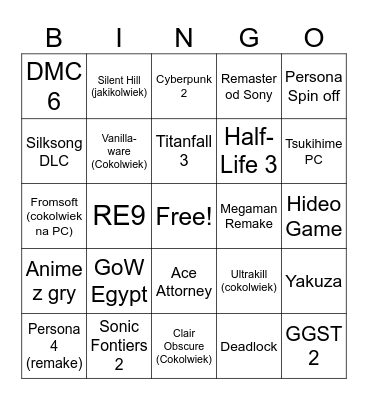 The Game Awards 2025 Bingo Card