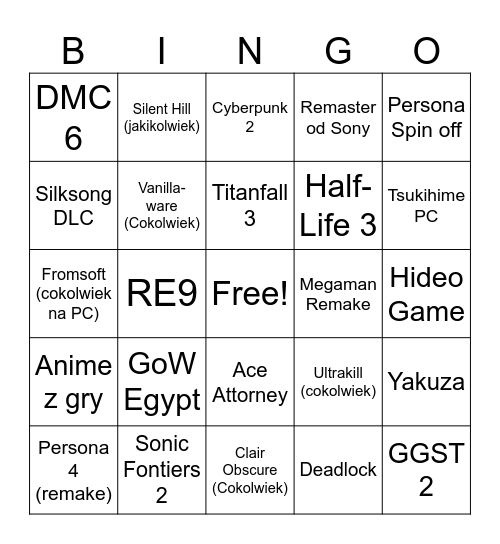 The Game Awards 2025 Bingo Card