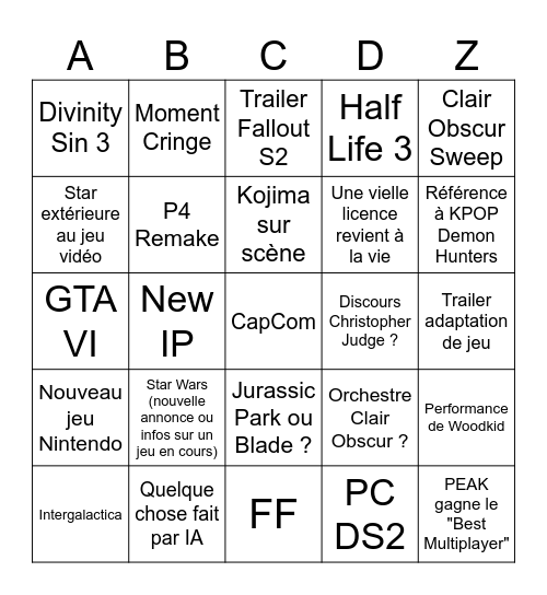 Untitled Bingo Card