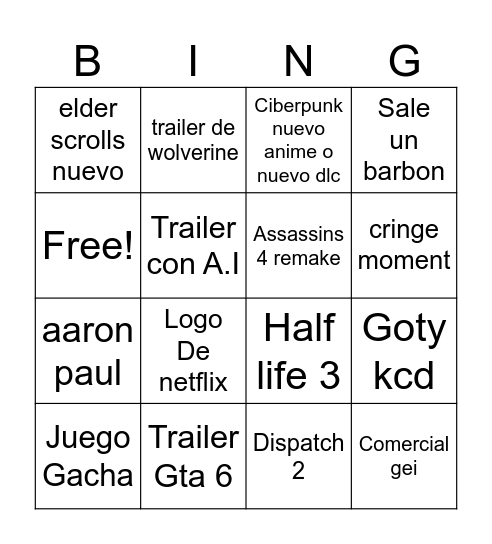 Untitled Bingo Card