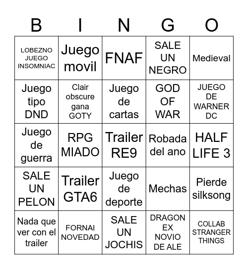 GAME AWARDS BINGO Card