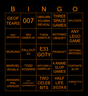 GAME AWARDS BINGO Card