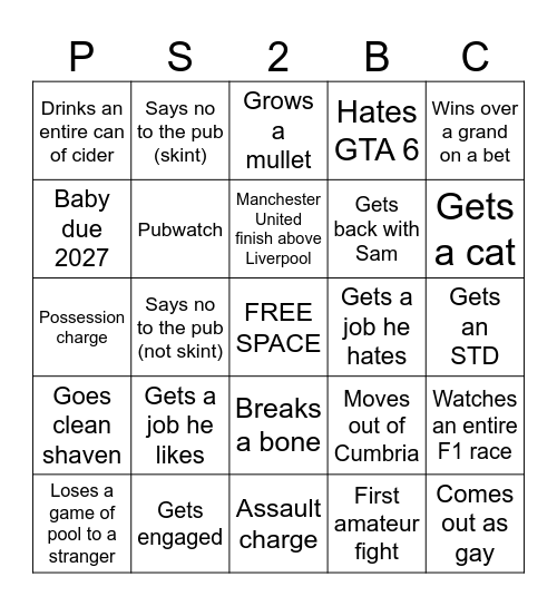 Paul Smith 2026 Bingo Card