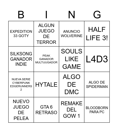PREDICCION GOTY Bingo Card