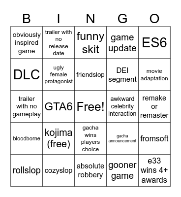 TGA Bingo Card