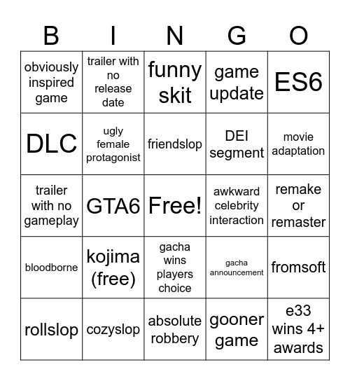 TGA Bingo Card