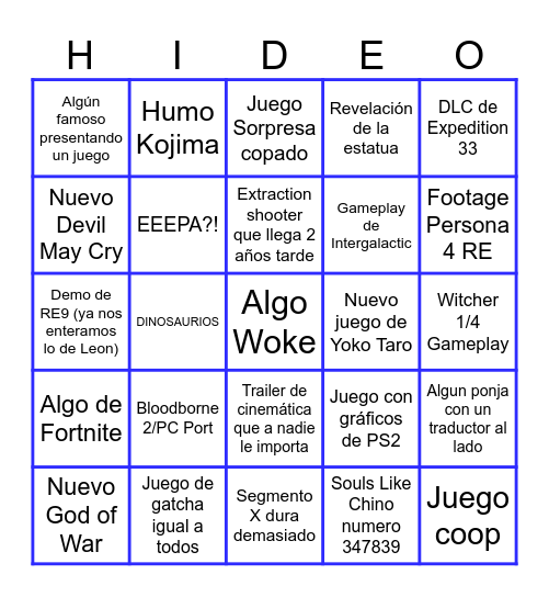 Bingo de los Game Awards Bingo Card