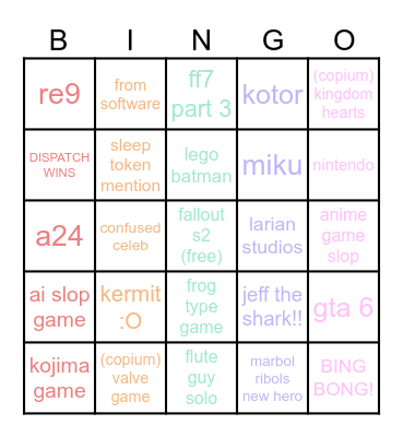the game awards 2025 Bingo Card