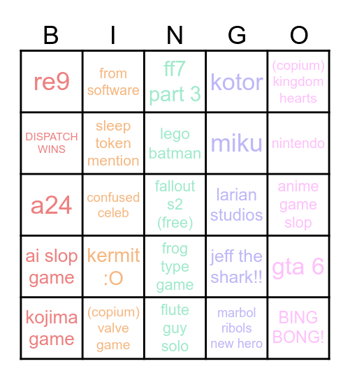 the game awards 2025 Bingo Card