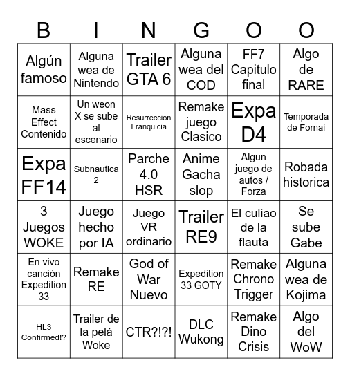TGA Sandi papo Bingo Card