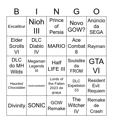 The Game Awards Anúncios Bingo Card
