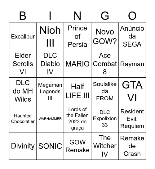 The Game Awards Anúncios Bingo Card