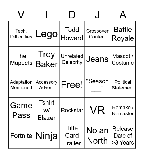 TGA 2025 Bingo Card