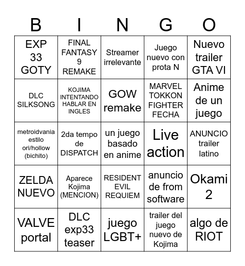 Untitled Bingo Card
