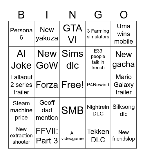 Untitled Bingo Card