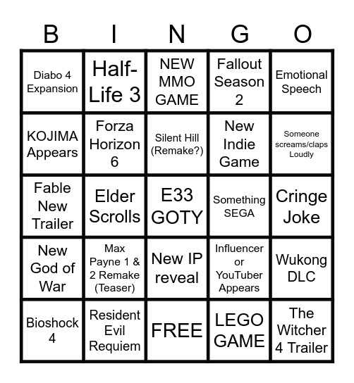 GAME AWARDS Bingo Card
