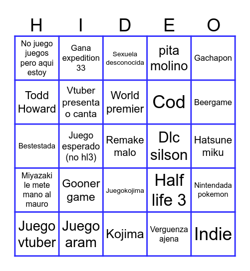 Bingo de los Game Awards Bingo Card
