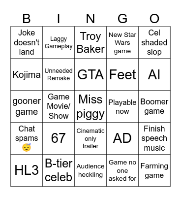 Game Awards BINGO Card