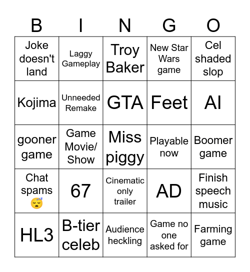 Game Awards BINGO Card