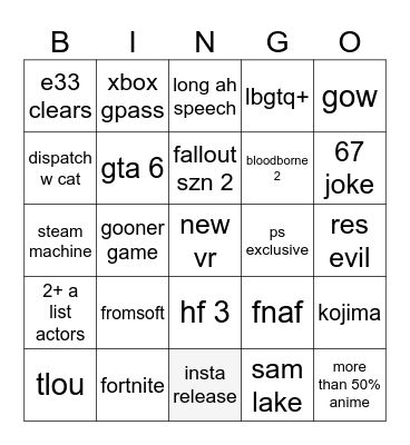 Untitled Bingo Card