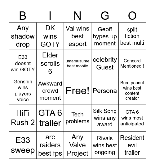 Untitled Bingo Card