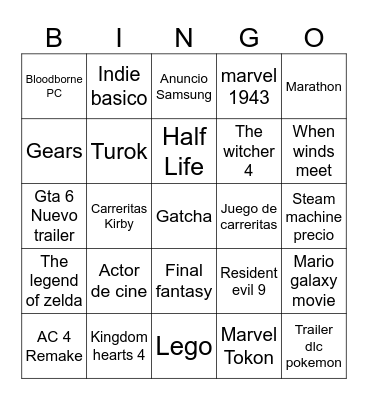 Bingo Game Awards Bingo Card