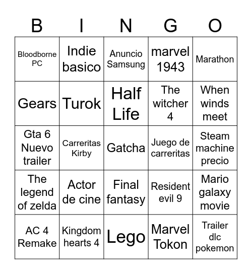 Bingo Game Awards Bingo Card